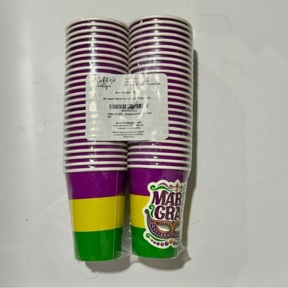 Mardi Gras Cups Paper 2 packs x 50 NIP New Orleans purple gold green Jazz Drinks